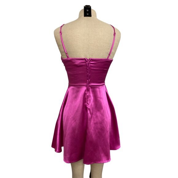 Speechless Womens Fuchsia Satin Fit Flare Mini Dress With Double Straps Size 5 - Picture 5 of 11